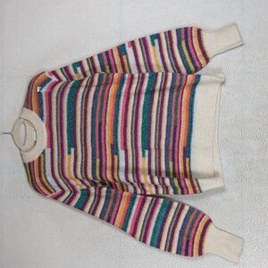 ICHI Women's Colorful Rainbow Striped Oversized Acrylic Sweater Size‎ S